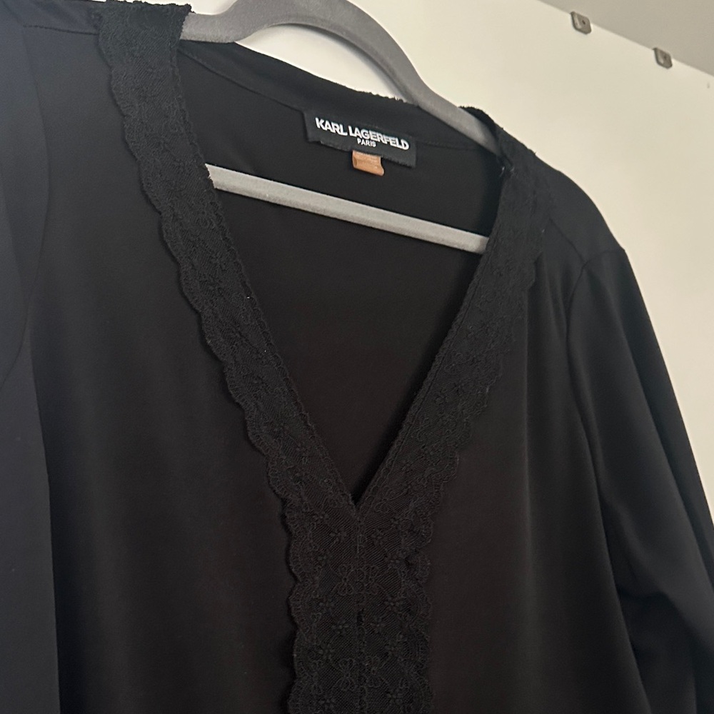 Karl Lagerfeld Black V-Neck Lace Top